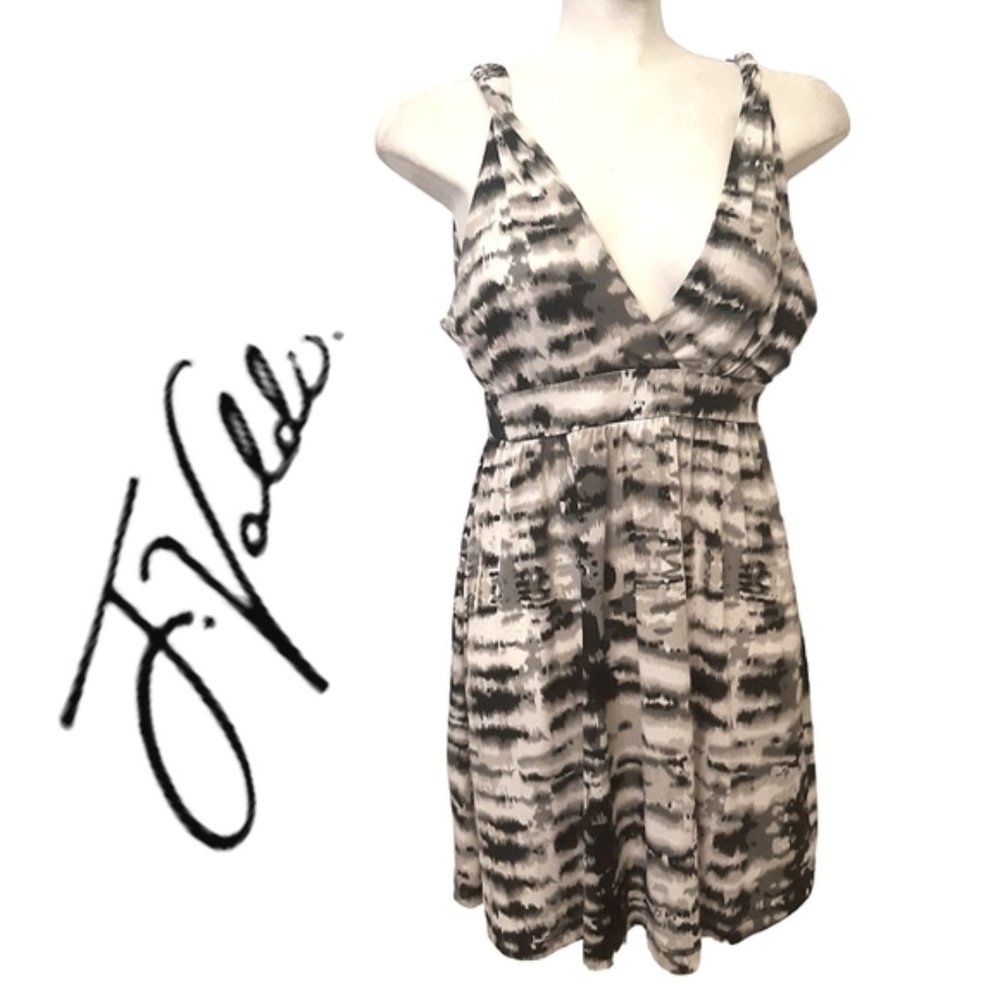 J Valdi size large silky plunging back and front twisted strap mini dress